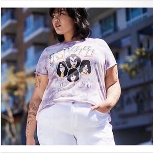 Torrid Vinyl Icons classic fit crew tee purple Kiss tie dye